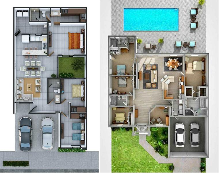 Plano De Casa Moderna Con Atrio Planos Casas Modernas