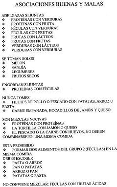 Dieta disociada facil tabla de alimentos