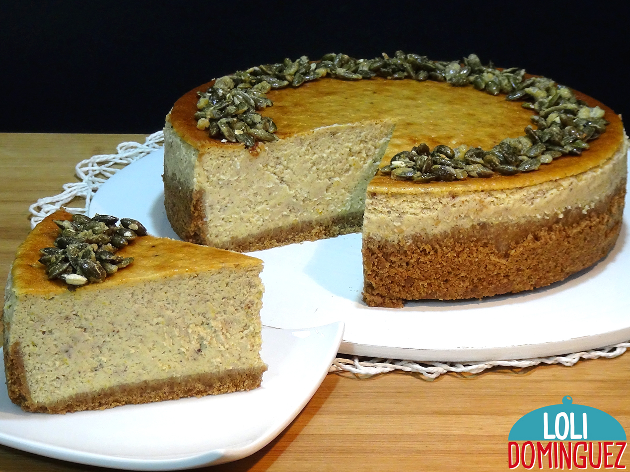 Tarta de queso con calabaza - Pumpkin cheesecake. Esta tarta esta de morir de buena, la combinación de sabores con las especias y con la calabaza hacen que sea una auténtica delicia