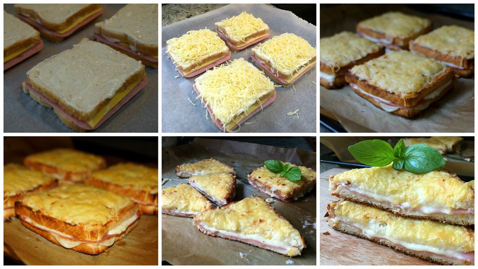 Preparación del sándwich croque monsieur